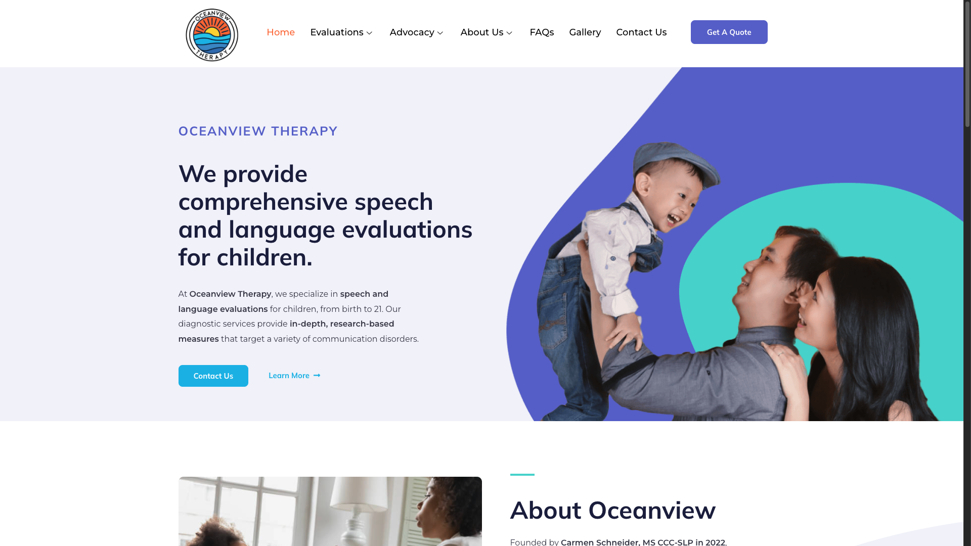 screenshot of Oceanview Therapy, LLC website: https://oceanviewtherapy.com